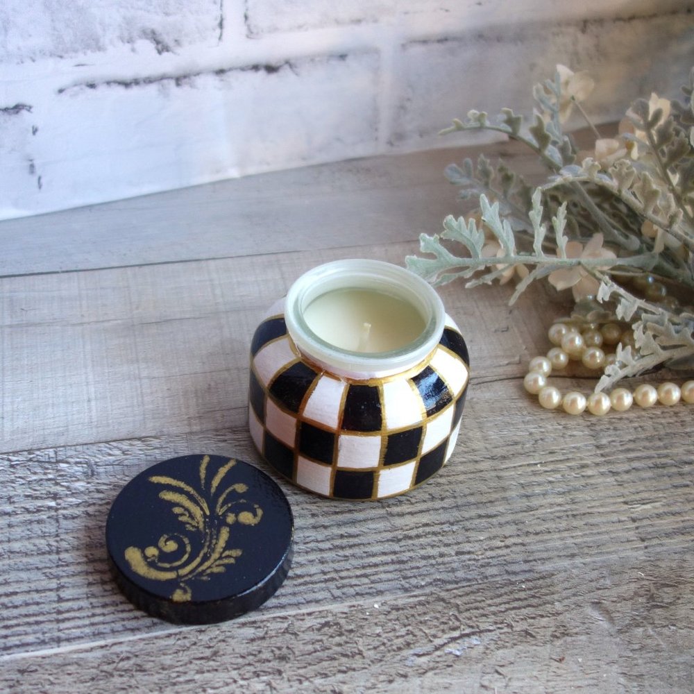 Courtly Candle Black and White Checked Candle Checkered Votive Candle